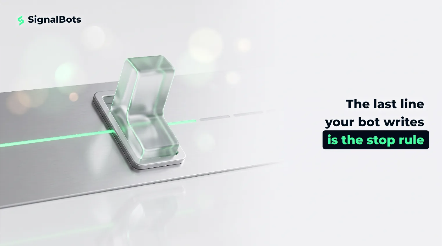 A glass breaker switch caught mid-flip, with a green line of light running into it and stopping there.