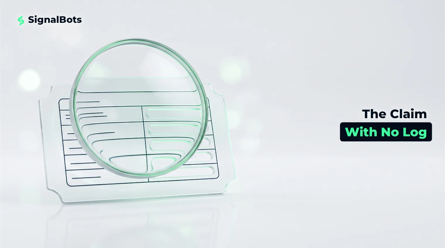 A glass magnifier held over a translucent trade-ticket card whose result fields are engraved but empty.