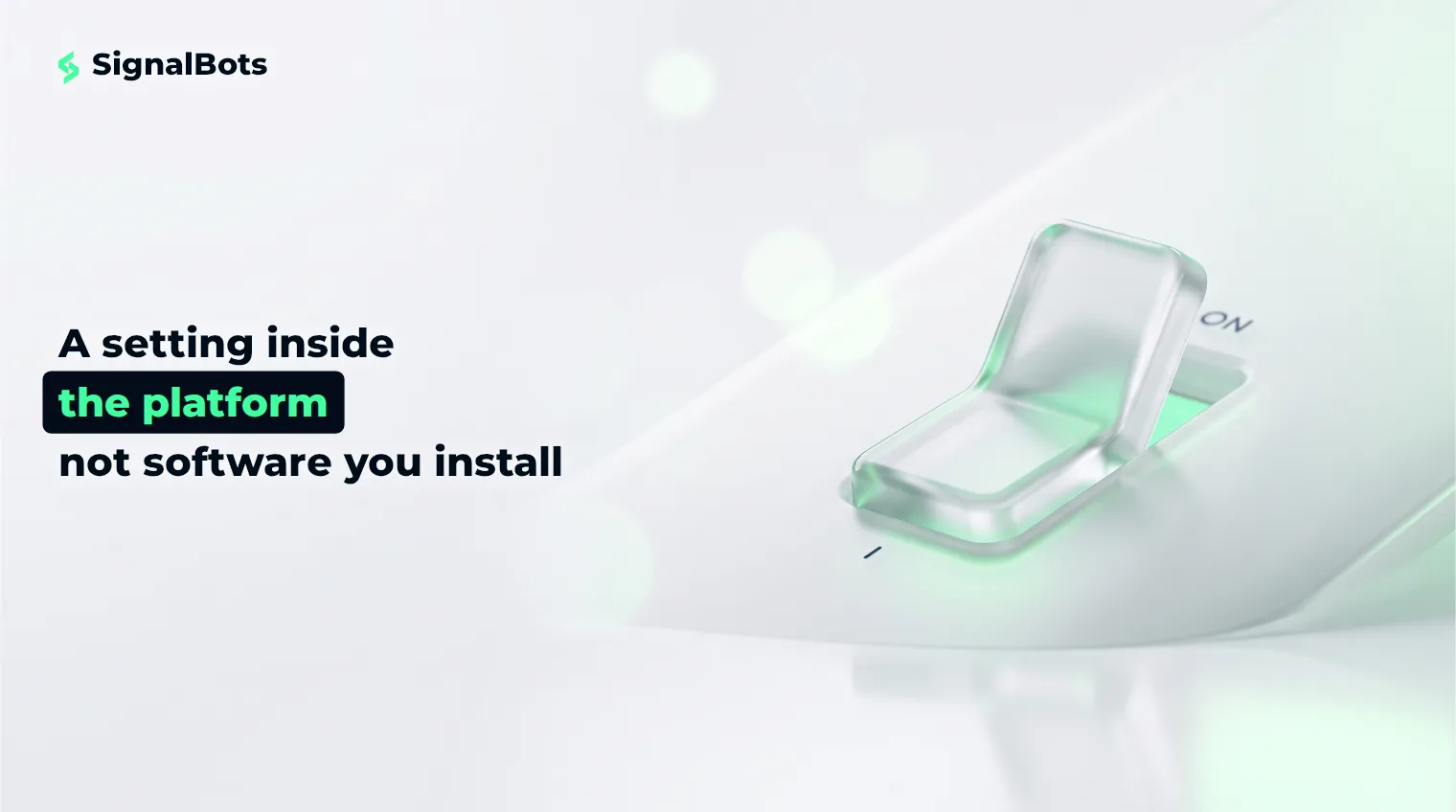 A glass toggle switch moulded flush into a pale console surface, glowing faintly green underneath.