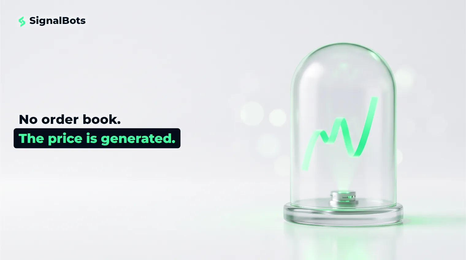 A sealed glass bell jar containing a green wave of light generated by a small device inside it, with nothing connecting the jar to the outside.