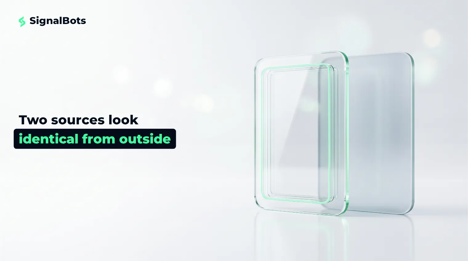 Two identical glass cards side by side, one clear enough to show its inner layers and one frosted and opaque.