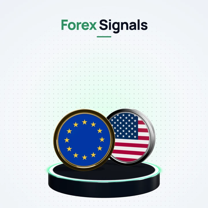 Forex Signals: a euro coin and a US dollar coin, each struck with its flag